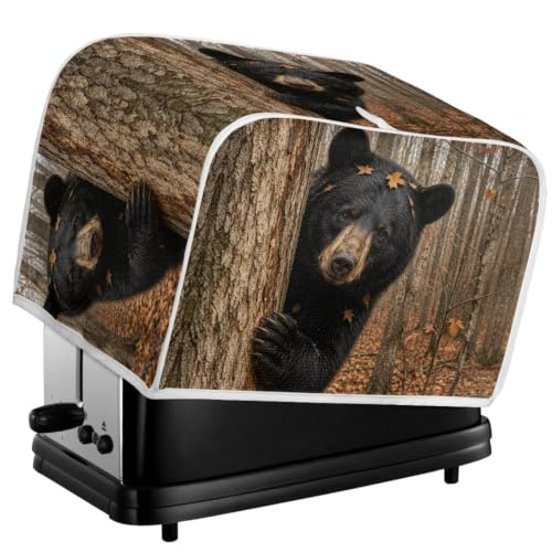 Image of Talayituse Forest Bear Maple Print 4 Slice Toaster Dust Covers Kitchen Small Appliance Cover, Stain Resistant Dust Protection Bread Machine Cover with Top Handle Autumn Decor, M