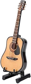 HEEPDD Miniature Guitar, Mini Wooden Miniature Guitar Model with Guitar Stand Case Model Display Mini Ornaments for 1/8 Bjd Doll Cake Birthday (10CM)