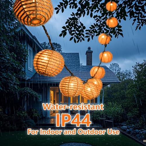 Shengruili 10er LED Lichterkette Außen,LED Rattankugel Lampion,Wasserdicht Lichterkette Außen, Gilt für Balkon Garten Outdoor,Balkon, Party,Zimmer
