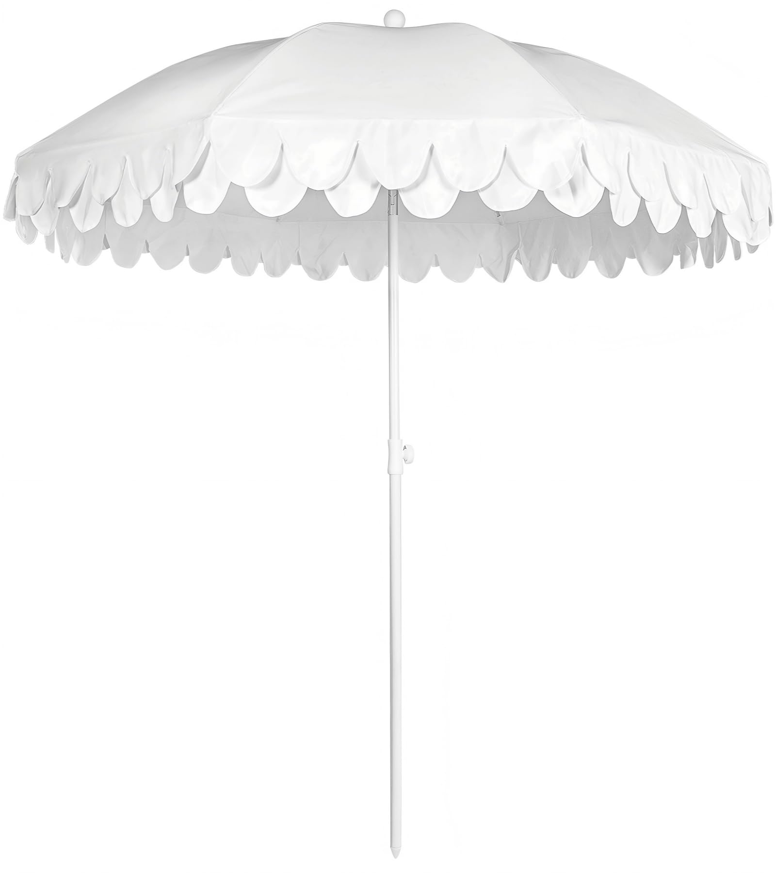 Photo 1 of Funsite 6.5Ft Classic Beach Umbrella with Fringe, Scalloped Patio Umbrella with Push Button Tilt, UPF50+ Portable Outdoor Umbrellas for Garden Lawn Pool, Carry Bag, White