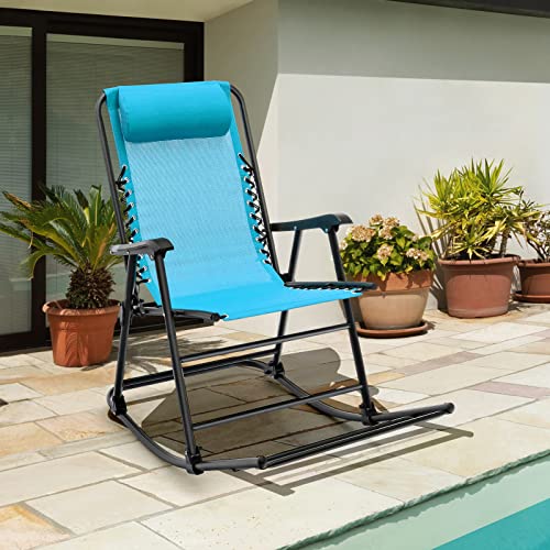 Tangkula 2 Pieces Outdoor Folding Rocking Chair, No Assembly Required, Foldable Rocker Recliner With Headrest, Portable Lounge Chair For Camping, Patio, Lawn, Garden, Yard Or Balcony Turquoise #TOP4
