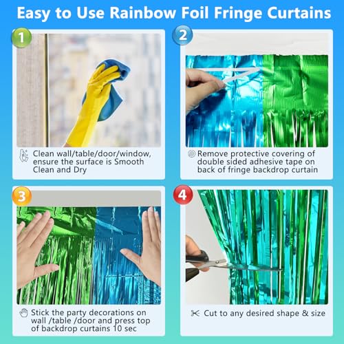 Image of 2 Pack Rainbow Backdrop Curtains, 3.3x6.6FT Colofull Party Decorations, Rainbow Tinsel Backdrop Fringe Curtains Party Streamer for Back to School Kindergarten Decor Wedding Birthday Party Engagement