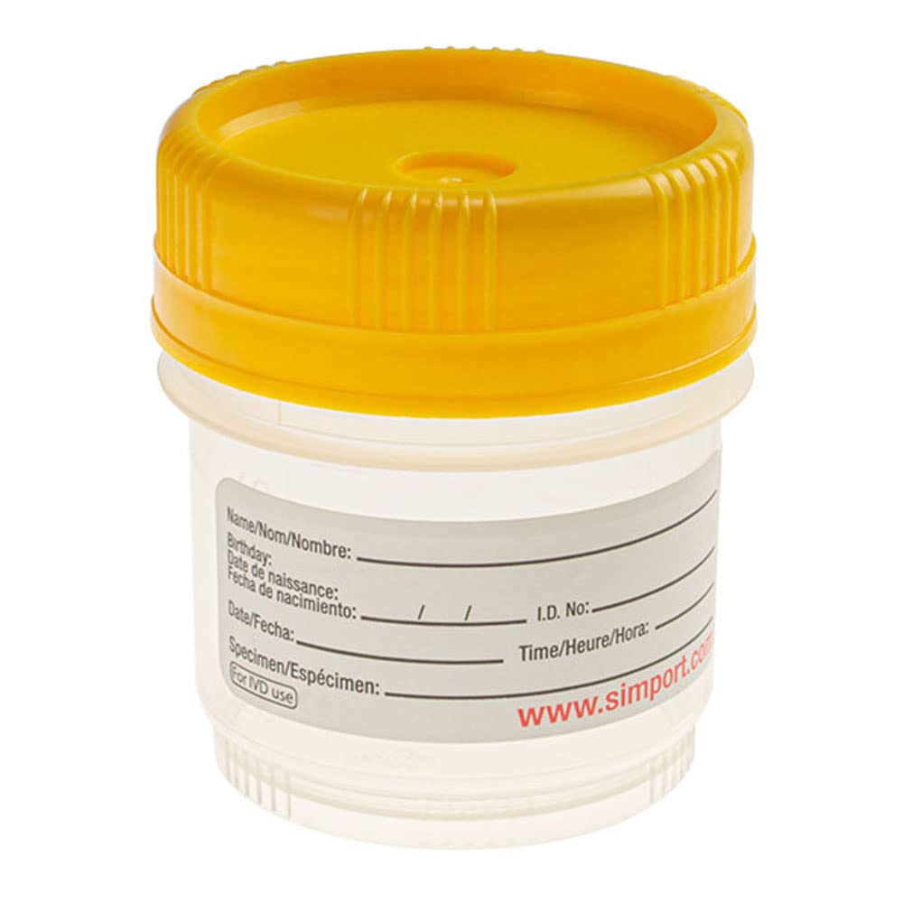 Simport Spectainer II C567-120Y Polypropylene Urine Container, Non-Sterile, Yellow Cap with Conventional Closure, 60ml Volume (Case of 500)