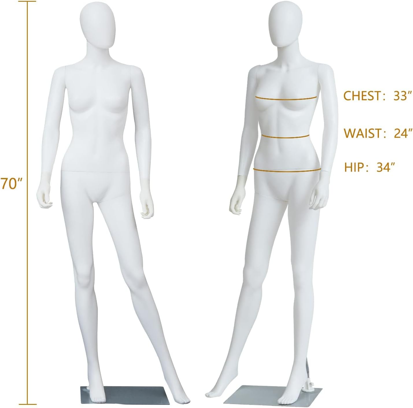 Female Mannequin Dress Form Display - 69 Inch Adjustable Detachable Manikin Full Body Mannequin Torso Stand for Sewing Dressmaker Market Shop Window Display (White