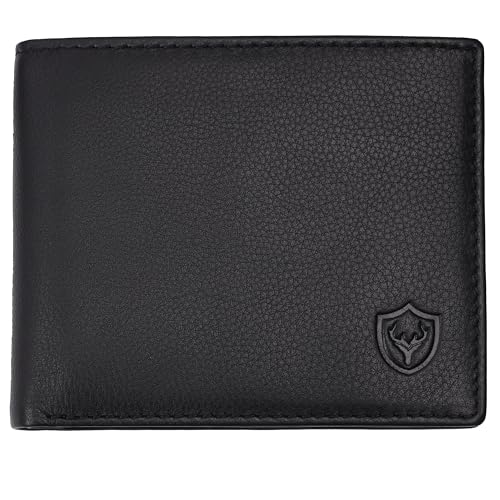 URBAN CREW Genuine Leather Wallet for Men – RFID Blocking Slim Bifold Wallet with Coin Pocket & ID Window – Classic Leather Wallet for Travel & Daily Use (Black)