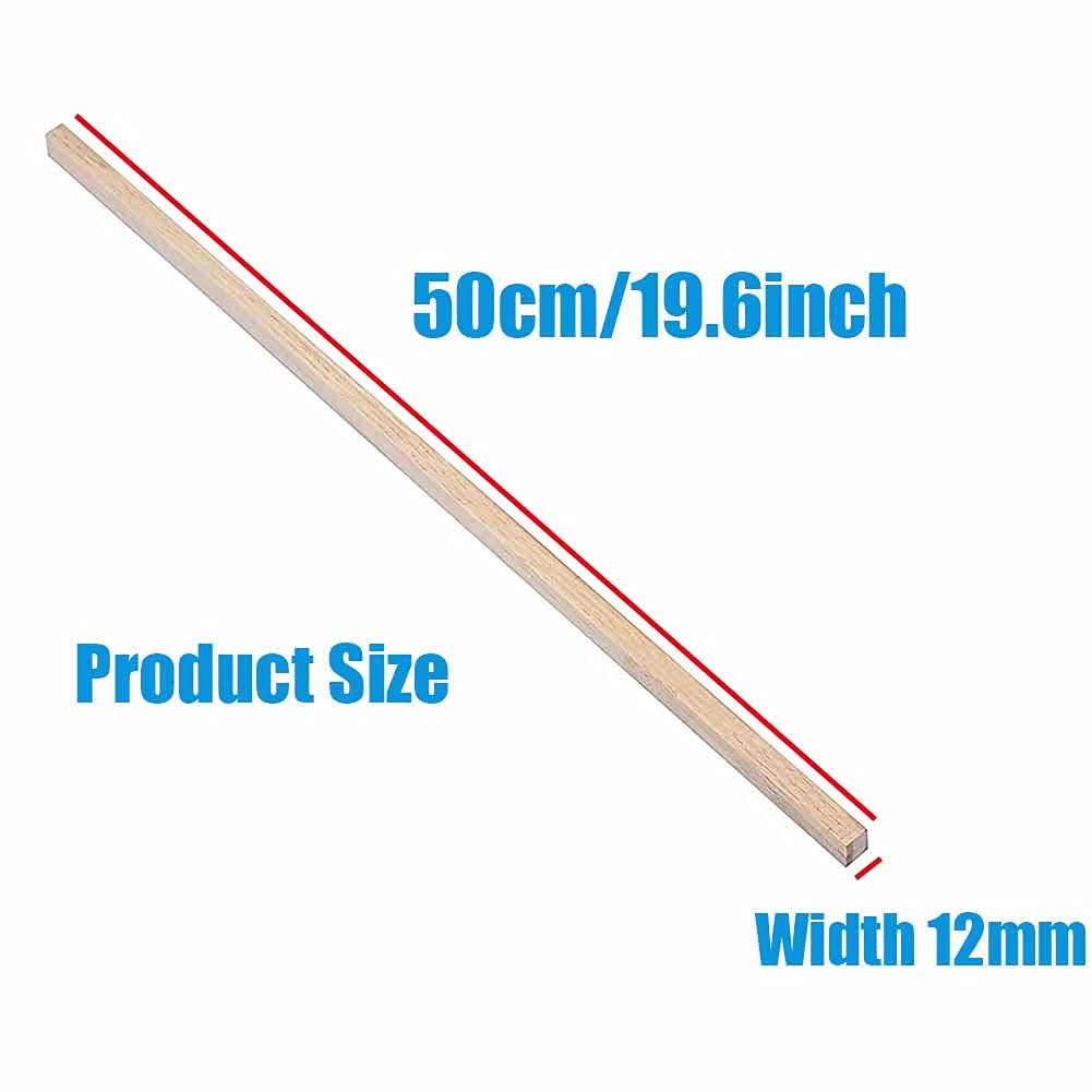 Craft Drewniane patyki, listwy drewniane, patyczki pręty kołkowe - długość 50 cm Niedokończone kije z twardego drewna do rękodzieła i majsterkowania(Width 12mm)
