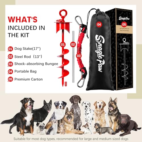 Snagle Paw Dog Tie Out Stake with Lock-Cap up to 360 Lbs,Heavy Duty Dog Stakes for Outside/Yard/Camping with Buffer Spring,360°Swivel Rust Proof Ground Anchor for Dog Cable,Leash,Chain by Snagle Paw - Image 7