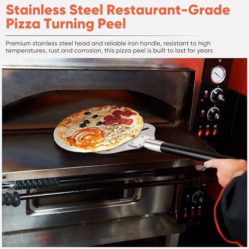 Joyfair Turning Pizza Peel, Stainless Steel Perforated Pizza Peel with Mental Handle, Heat Resistant Professional Oven Accessories Tool with Detachable Handle for Rotating Sliding, 7 Inch - Image 3