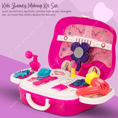 Image of Baybee Beauty Set Toys for Girls | Kids Makeup Set with Role Play Toys with Make up Table, Hair Accessories & Styling Tools, Portable Toy Set for Girls 3+ Years (Yellow)