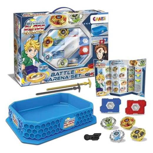 CRAZE Set De Peonzas De Batalla, 4 Peonzas Blade con Lanzadores, 1 Estadio Arena, Peonza de Batalla para Niños, Juguetes para Niños Y Niñas, Trompo con Punta Giratoria