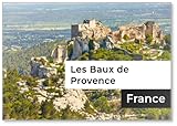 Design exclusif Aimant de réfrigérateur Village provençal Les Baux de Provence et vue de Sarragan Sto
