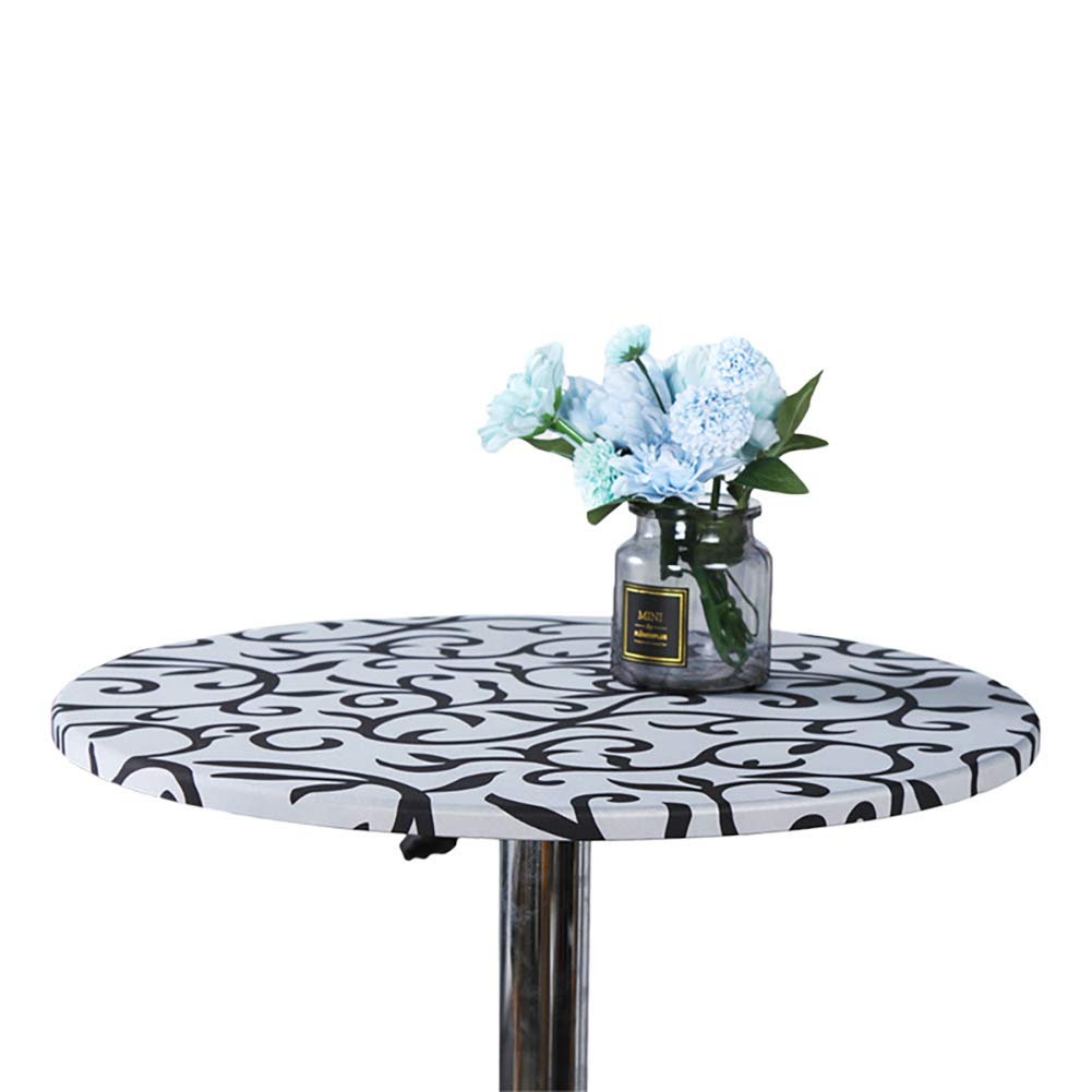 Cozomiz Geométrico Mantel de Elástica Ajustada Protector de Mesa con Bordes Lavable Cubierta de Mesa Resistente a Agua 80cm Corte Entallado Redondo Blanco