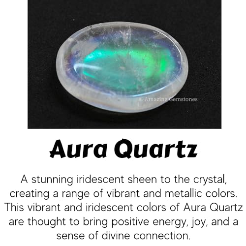 Image of Amazing Gemstone Angel Aura Quartz Worry Stone Crystals and Healing Stones - Worry Stones for Stress Relief Gifts - Piedra Crystal Fidget for Meditation - Unique Stocking Stuffers Gifts for Women