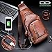 BULLCAPTAIN Genuine Leather Sling Bag with USB Charging Port Multi-pocket Chest Bag for Men Hiking Travel Daypack XB-129(Brown)