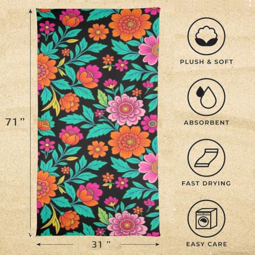 Toallas de Playa Portátiles Botánicas Florales Bright Folk, Sobredimensionadas, Suaves, Súper Absorbentes y de Secado Rápido, Toalla Multiusos para Deportes, Fitness, Yoga, 31" x 71" miniatura 3