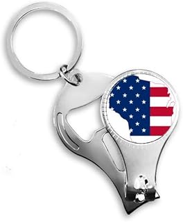 Wisconsin America Map Stars Stripes Flag Shape Nail Nipper Ring Chaveiro Abridor de Garrafas Cortador
