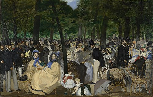 Lámina Música en las Tullerías de Manet para decorar salones elegantes con marco negro