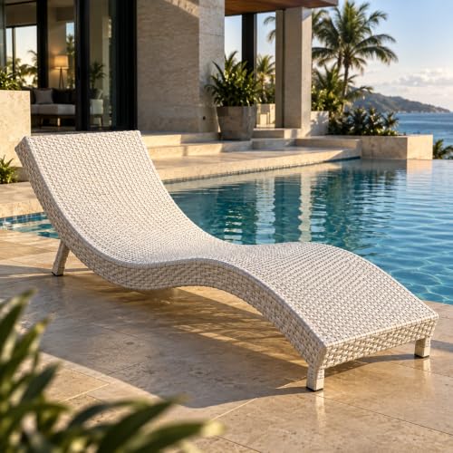 Image of India Outdoor Swimming Poolside Lounger Beach Sunbathing Lawn Patio Chaise Lounge Sun Lounger Chair (White)
