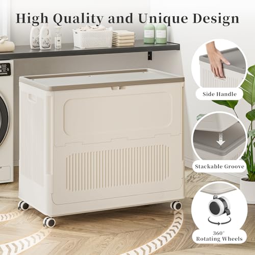 Image of Rolling Laundry Hamper with Lid, 180L Extra Large Capacity Clothes Hampers for Laundry, Plastic Collapsible Laundry Baskets with Wheels and Lid, Install-Free & Easy to Transport to Laundry