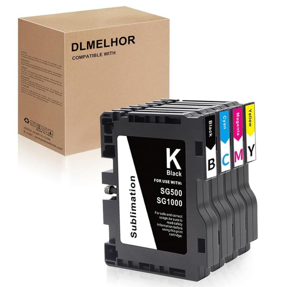 DLMELHOR SG500 SG1000 Sublimation Ink Cartridge Upgraded Chip Compatible with Sawgrass Virtuoso SG500 SG1000 Printers(1 Black, 1 Cyan, 1 Magenta, 1