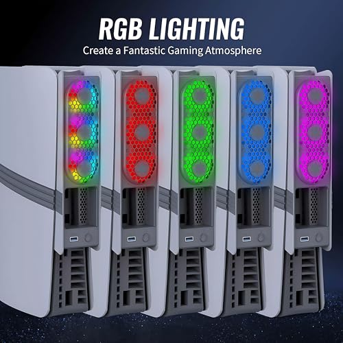 Image of Cooling Fan for PlayStation 5 (Slim /Pro, Disc & Digital) - Ultra-Quiet 3-Speed, USB 3.0 Pass-Through, Dynamic RGB - Gray