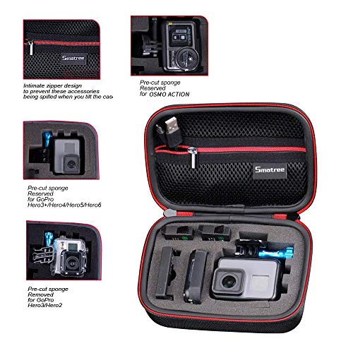 Smatree Carrying Case Compatible For Gopro Hero 8/7/6/5/4/3+/3/2/1/Gopro Hero (2018)/Dji Osmo Action(Black & Red)-Extra-Small #TOP2