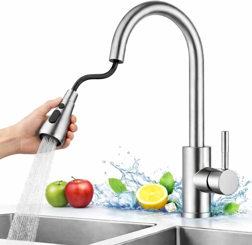 Robinet de cuisine amovible design minimaliste en finition noire matte