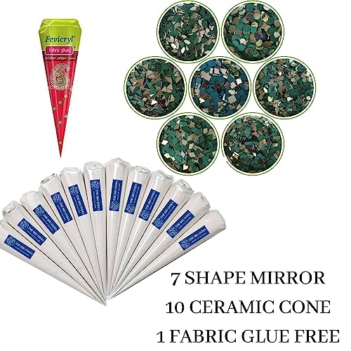 Image of Ceramic Cones & Mirror for Arts & Crafts, Lippan Art, Mandana Art, Texture, Pottery, Liner, DIY Decorative Purposes Kit for Artist, Hobbyists, Boys, Girls Above 5 Year+ (10 Cone & 7 Mirror)
