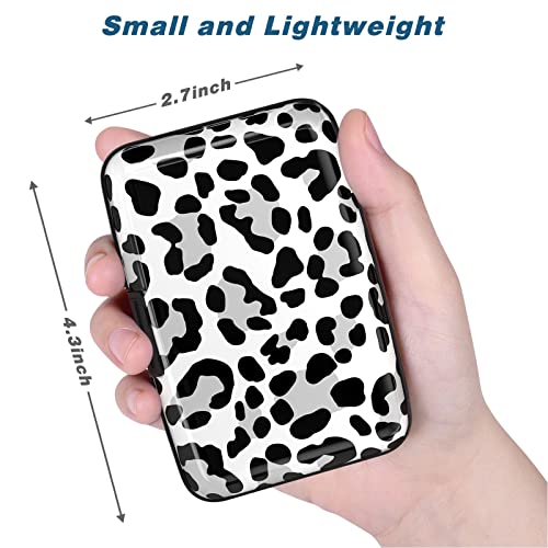Image of Credit Card Holder, Mini Aluminum Card Wallet RFID Blocking Slim Metal Hard Card Case for Women Men, White Leopard