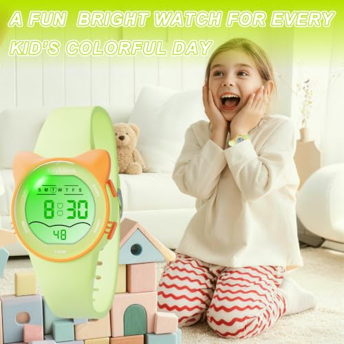 Image of Kids Digital Analog Watches for Girls Boys, 7 Color Lights Waterproof Cute Wristwatches for Kids with Alarm Stopwatch, Great Present for Girls Boys Ages 5-13