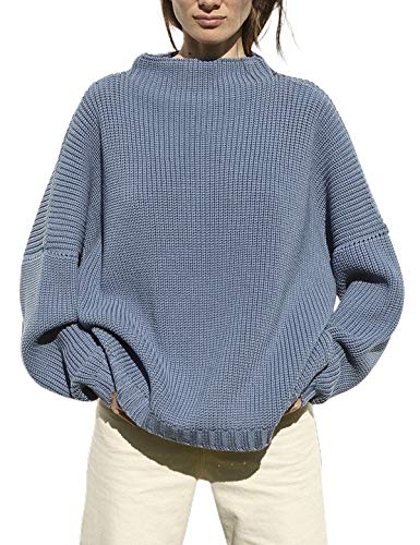 Ugerlov Women's Oversized Sweaters Batwing Sleeve Mock Neck Jumpe...