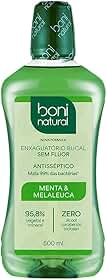 BONI NATURAL - Enxaguante Bucal Natural e Vegano, Sem Flúor, Zero Álcool, Sem Parabeno, Menta e Melaleuca, 500ml