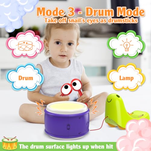 Ciesa 3 in 1 Musical Toddler Toys for 1-3 Year Old, Pull Along Snail Toy with Baby Piano and Light Up Drum Set, Early Learning Developmental Toys, Sensory Baby Toys and Birthday Gifts for Toddlers - image 4