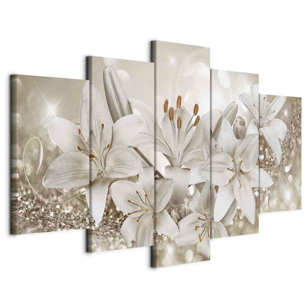 Quadro Su Tela Papaveri 150x75cm - 5 Pezzi Composizione Moderna Per Parete, Colori Rosso E Grigio, Senza Cornice - Foto 7