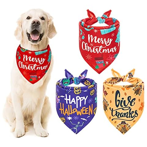 EXPAWLORER Festival Dog Bandana Set-3 Pieces Festival Bandana for Christmas, Halloween and Thanksgiving, Pet Triangle Scarf for Small Medium Large Dogs and Cats Cover