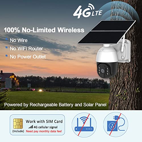 Foto von 4G LTE Überwachungskamera Aussen Akku Solar mit Sim Karte, Überwachungskamera ohne Wlan, PTZ Wildkamera mit sim Karte, Farbige Nachtsicht, 2-Wege-Audio, Bewegungserkennung, Telefon App Alarm
