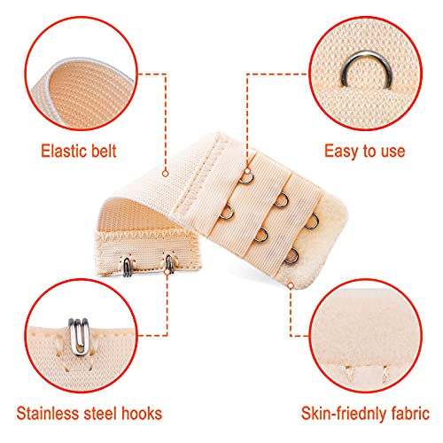 D Club Tiousoni 6 Pieces Women's Bra Extenders 2 Hook / 3 Hook Comfortable Stretchy Bra Extension Strap (Black, White, Nude) - Image 4