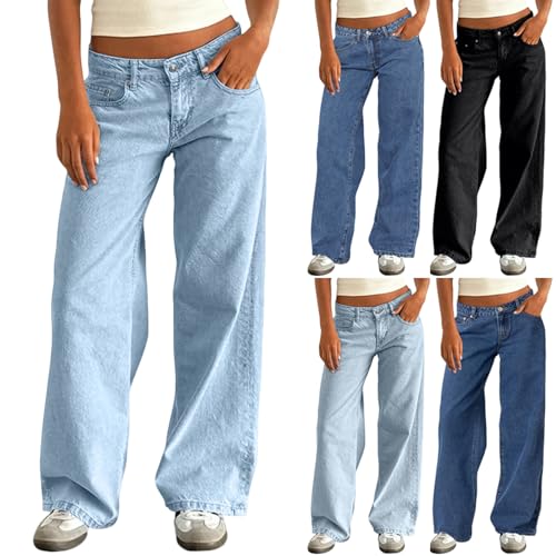 Low Rise Baggy Jeans for Women Casual Wide Leg Boyfriend Jeans Loose Fit Staight Leg Denim Pants Y2K Streetwear