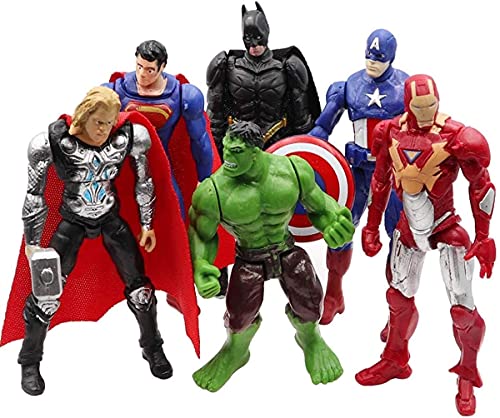 SIGHBOR 6 PCS Action Figure Set | Superhero Action Figures | Batman, Superman, Hulk, Thor, Ironman, Captain America PVC Figure Toy Dolls â€“ Hero Cake Toppers
