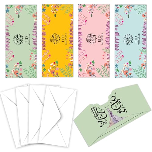 Eid Cards Money Wallet 8 pcs - Eid Money Envelopes Wallets for Cash Gifts - Happy Eid Mubarak Cards Multipack for Kids - Gift Money Envelopes by Giftinghouse.