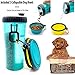 Dog Water Bottle for Walking - 2 in 1 Portable Travel Dual Chambered Pets Drinking Cup Dispenser Mug and Food Container with 2 Collapsible Bowls