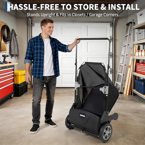 21\" Push Lawn Sweeper, Heavy Duty Leaf Collector with 3.5 Cu. ft. Bag, Walk Behind Grass Sweeper, Dual Spinning Brushes, Adjustable Height for Leaves, Pine Needles & Yard Debris