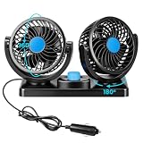 Lomffy 12V Ventilador Coche, 4.3" Ventilador Coche Doble Cabezal Giratorio 360° Ventilador de Refrigeración Del Coche con 2 Velocidades y enchufe para encendedor de cigarrillos para SUV RV