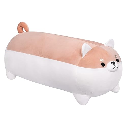 Auspicious beginning 27.6'' Shiba Inu Plush Toy Anime Angry Corgi Kawaii Long Plush Dog Soft Hugging Body Pillow, Big Stuffed Animal Plush Doll Gifts Brown - Brown - 27.6 Inch