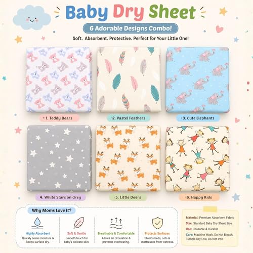 Image of Zikku Printed Polyurethane 40 TC Dry Sheets for Baby Medium Size Soft |Comfortable |Extra Absorbency|Fast Dry (100x70 cm, Yellow, Deer Print)