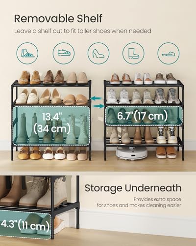 Image of SONGMICS 4-Tier Shoe Rack for Closet, Compact Metal Shoe Organizer Shelf for Entryway, Bedroom, Small Spaces, Stackable, 11.8 x 24.5 x 26 Inches,Black ULSA124BH01
