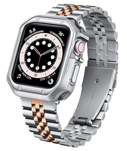 Image of BINLUN Compatible with Apple Watch Band 49mm 46mm 45mm 44mm 42mm 41mm 40mm 38mm for Men Women, Stainless Steel Metal Strap with TPU Case Fit for iWatch Series Ultra /SE3 /11 /10 /9 /8 /7 /SE2 /SE /6 /5 /4 /3 /2 /1