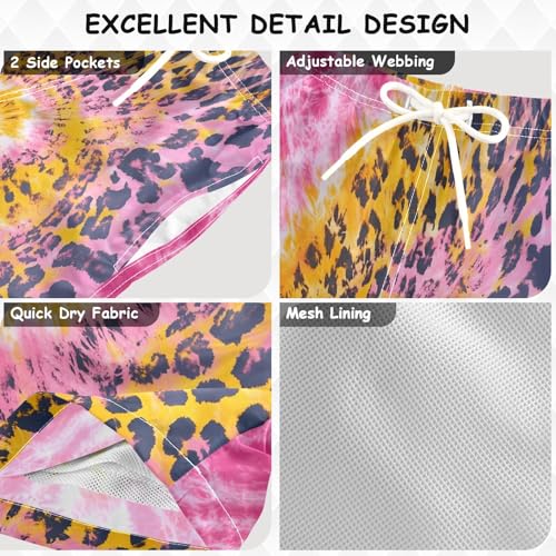 Leopard Pink Tie Dye Boys Swim Trunks, Quick Dry Toddler Beach Shorts Boy Swimwear Bathing Suit3