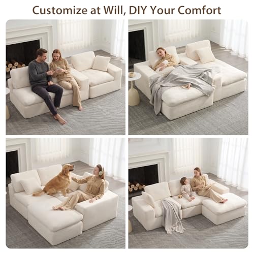 Image of L-Shaped Modular Sectional Couch for Living Room Furniture, Boneless Cloud Couch Set with Back Support, Modular Sectional Sofas for Living Room Furniture with Ottoman