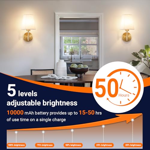 Image of YHCDLAMP Peel and Stick Wall Sconces, No Drilling Stick On Wall Sconce, Wireless Battery Operated Wall Lights, Adhesive Wall Lamp with 10000mAh Battery Bulb for Bedroom Living Room Decor